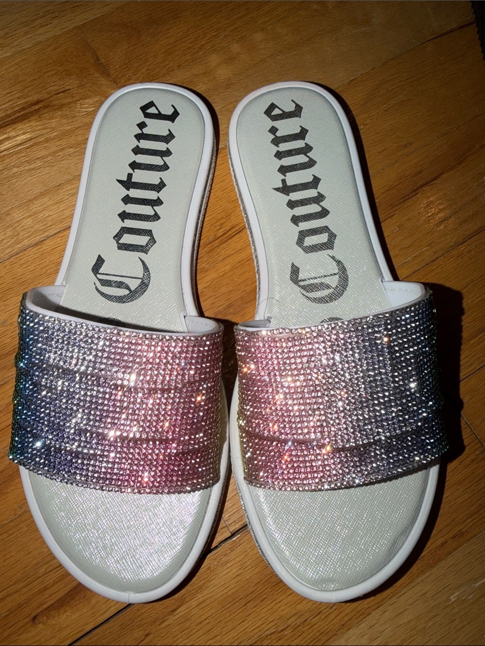 Juicy Couture Iridescent Crystal Rainbow Slide Sandals